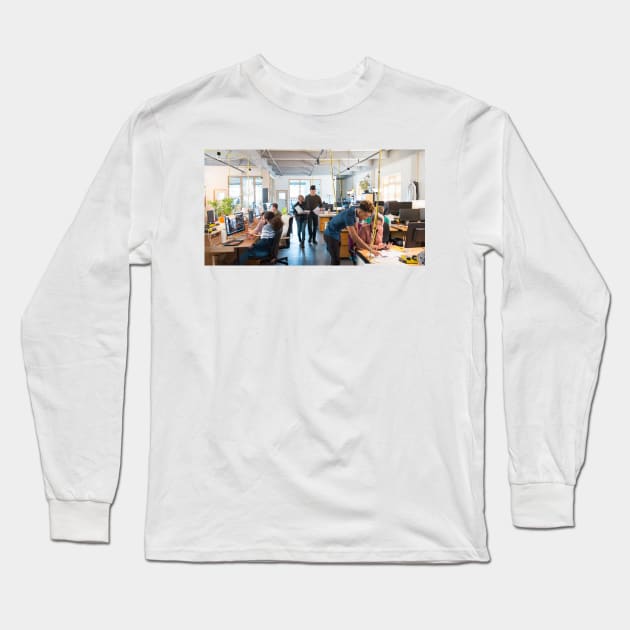 Creative business people working in open plan office (F022/1234) Long Sleeve T-Shirt by SciencePhoto